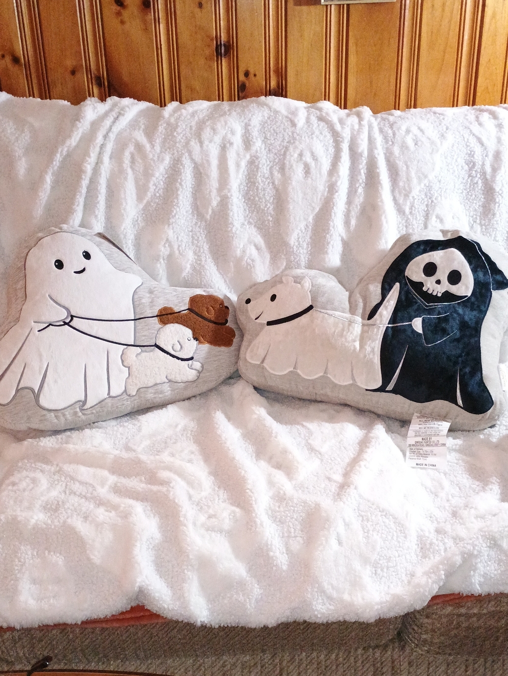 Isaac Mizrahi White Ghost & Black Grim Reaper Decorative Pillow Duo